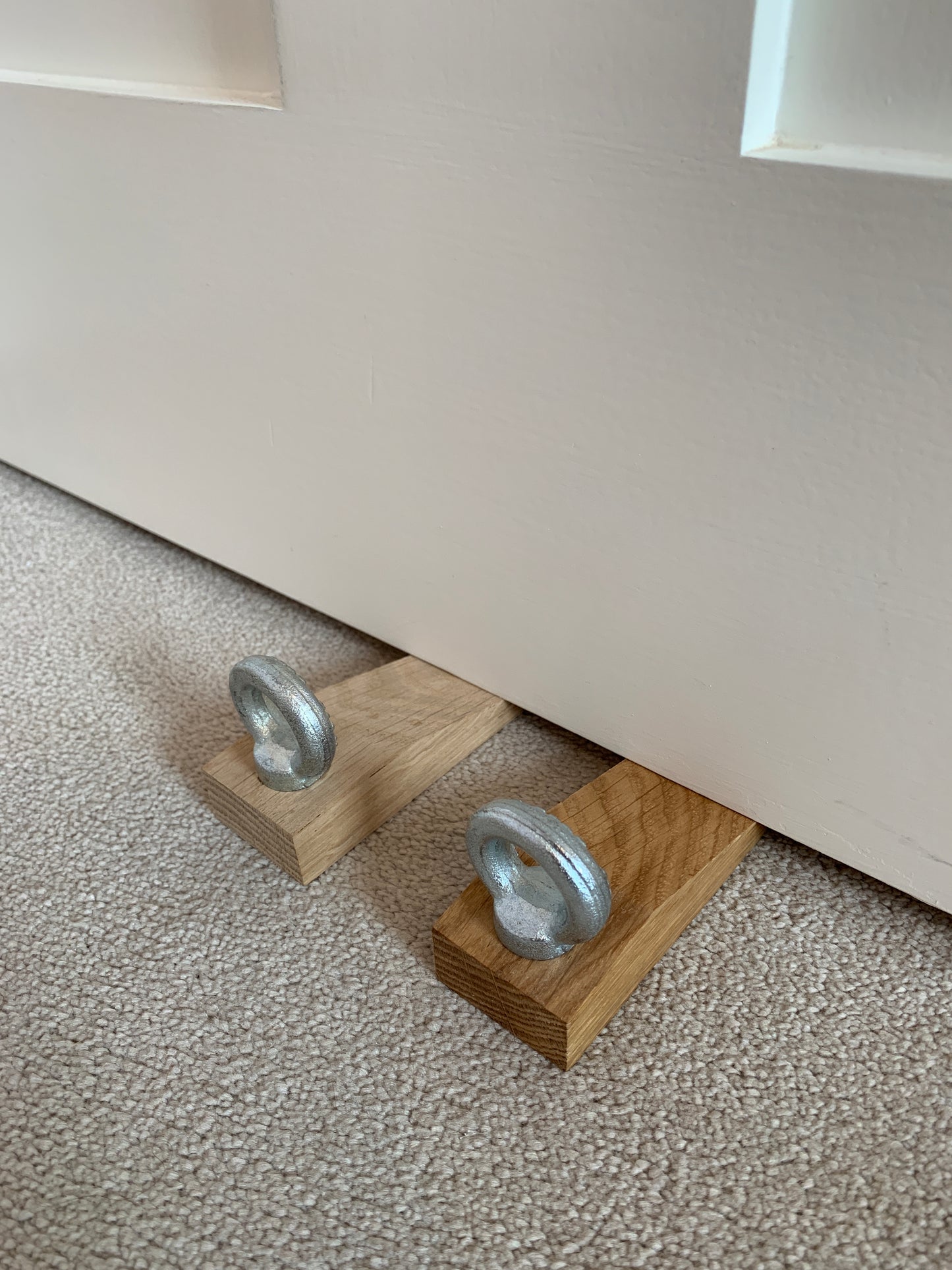 Door stop wedge, solid oak, industrial style.