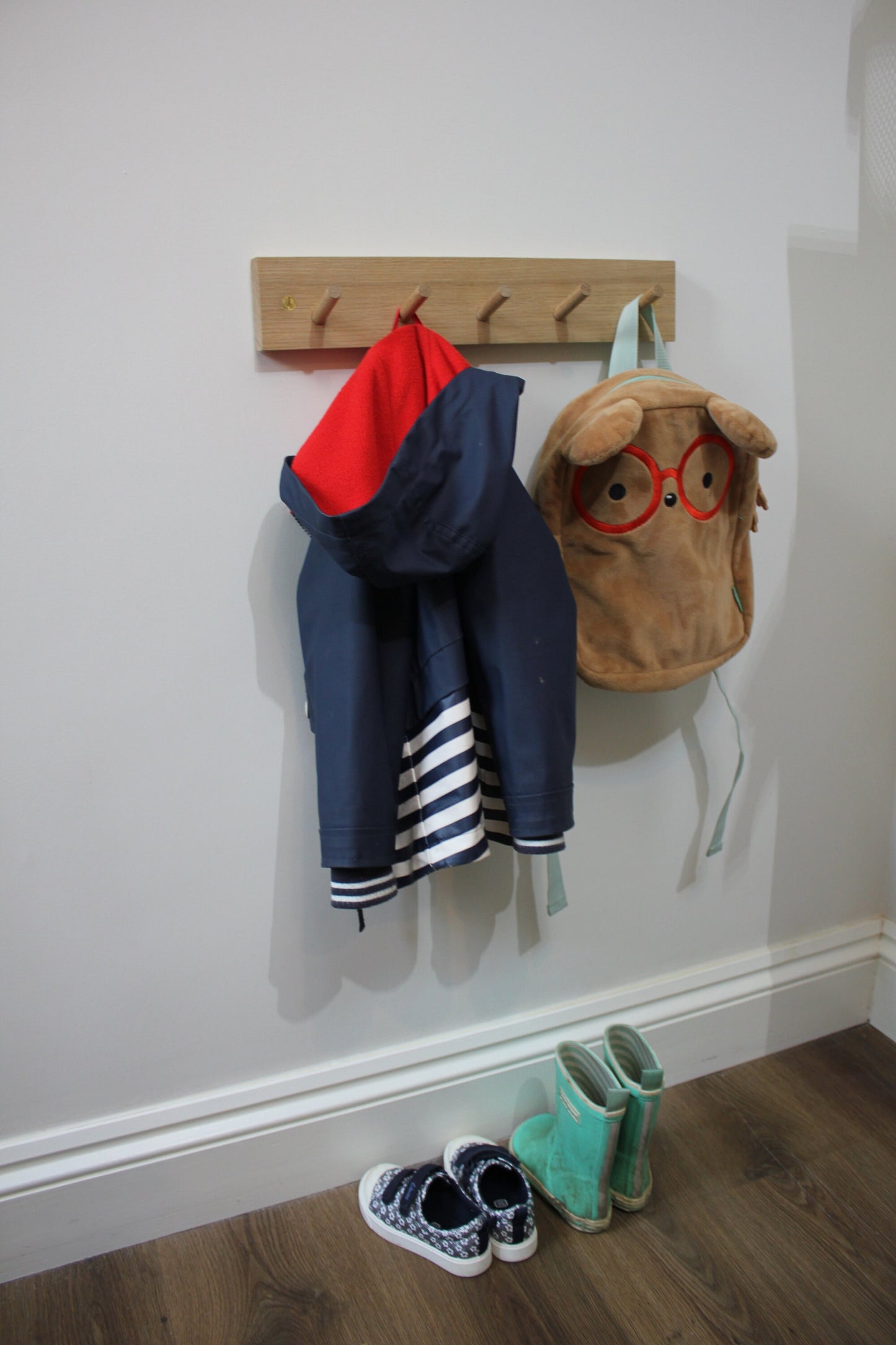 Solid Oak nursery coat Hook peg rail