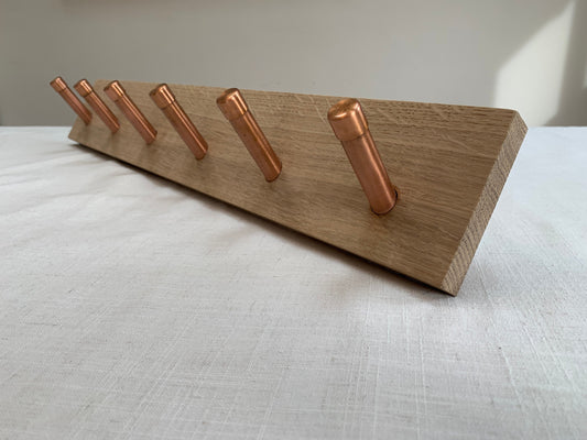 Oak coat hook peg rail with Copper pegs